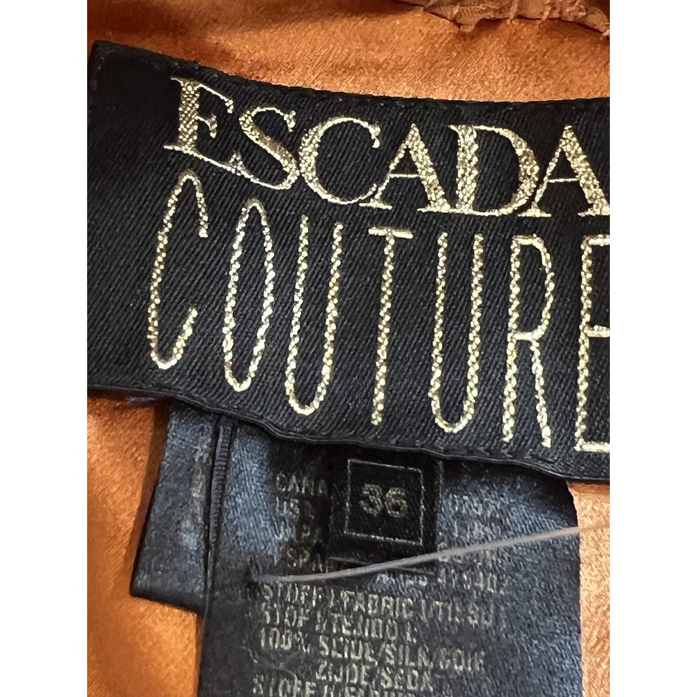 ESCADA COUTURE WOMEN'S SILK SATIN ORANGE EMBROIDERED VICTORIAN BALL GOWN 36 4/6 - Picture 14 of 15